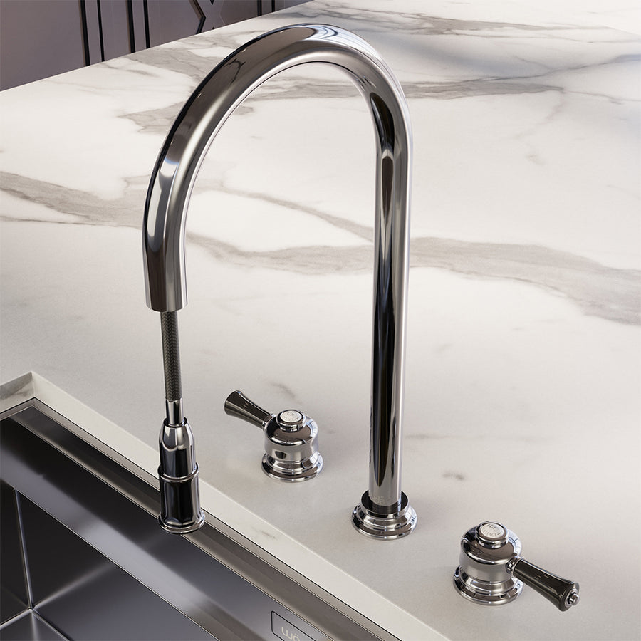 Knightsbridge Deck Mount Traditional 4 in 1 Pull Out Chrome Black Handle Boiling Hot Water Tap