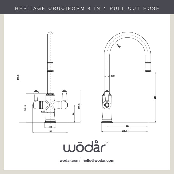 Knightsbridge Traditional 4 in 1 Pull Out Brushed Brass Black Handle Boiling Hot Water Tap