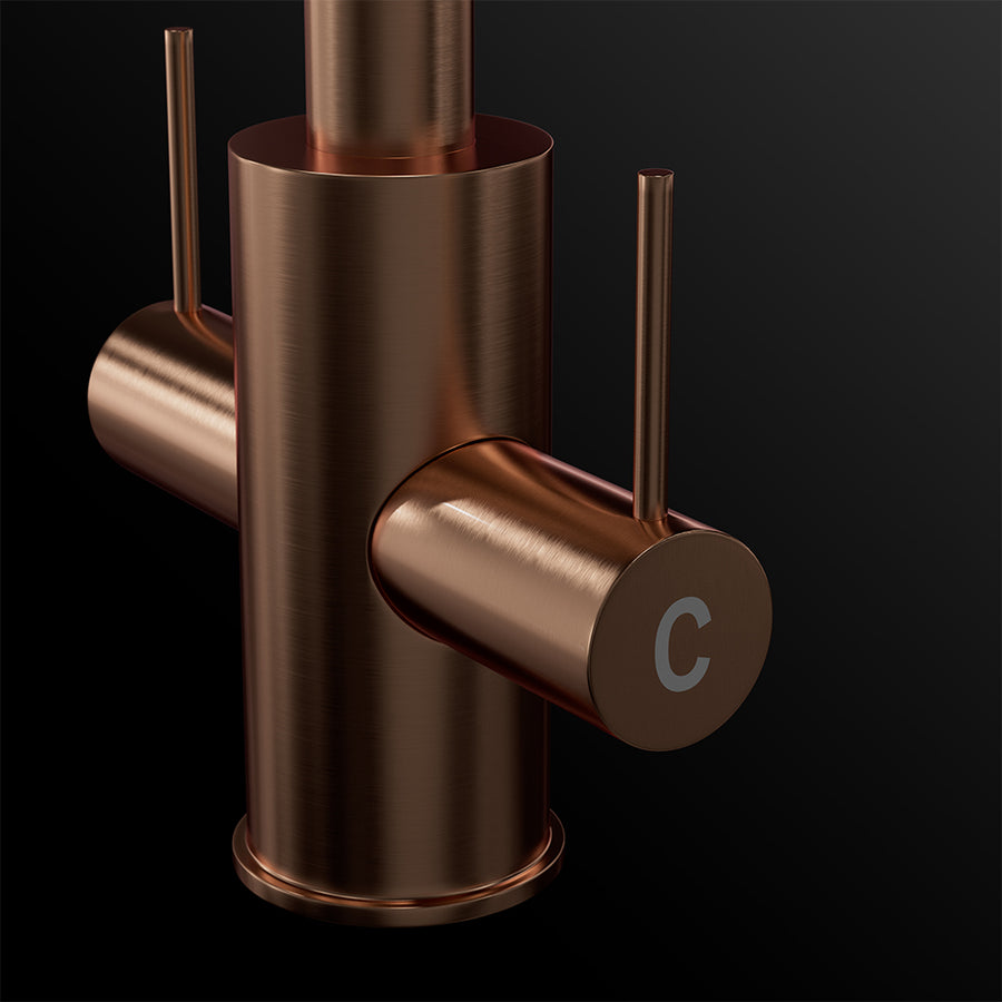 Wodar Iono Twin Lever Kitchen Tap Brushed Copper