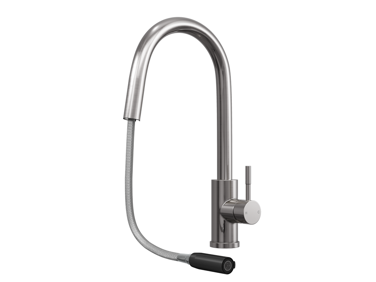 Wodar Fusion Concealed Pull Out Kitchen Sink Mixer Brushed Steel