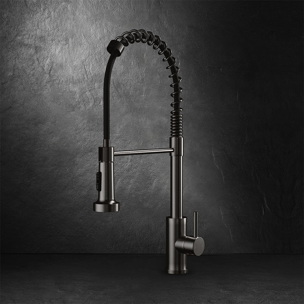 Wodar Pro Spring Pull Out Kitchen Sink Mixer Brushed Steel