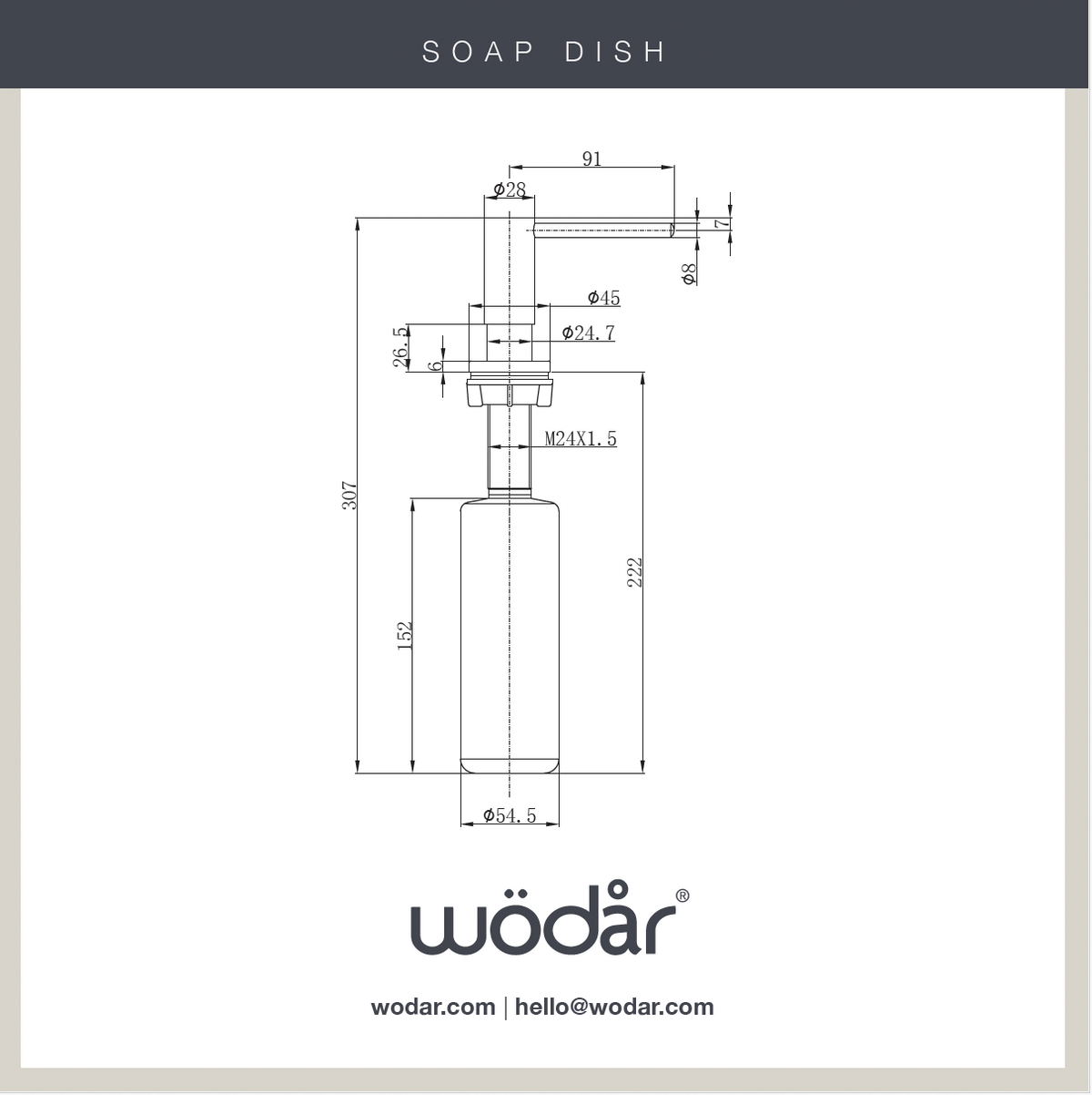 Wodar Integrated Soap Dispenser - Gun Metal Grey
