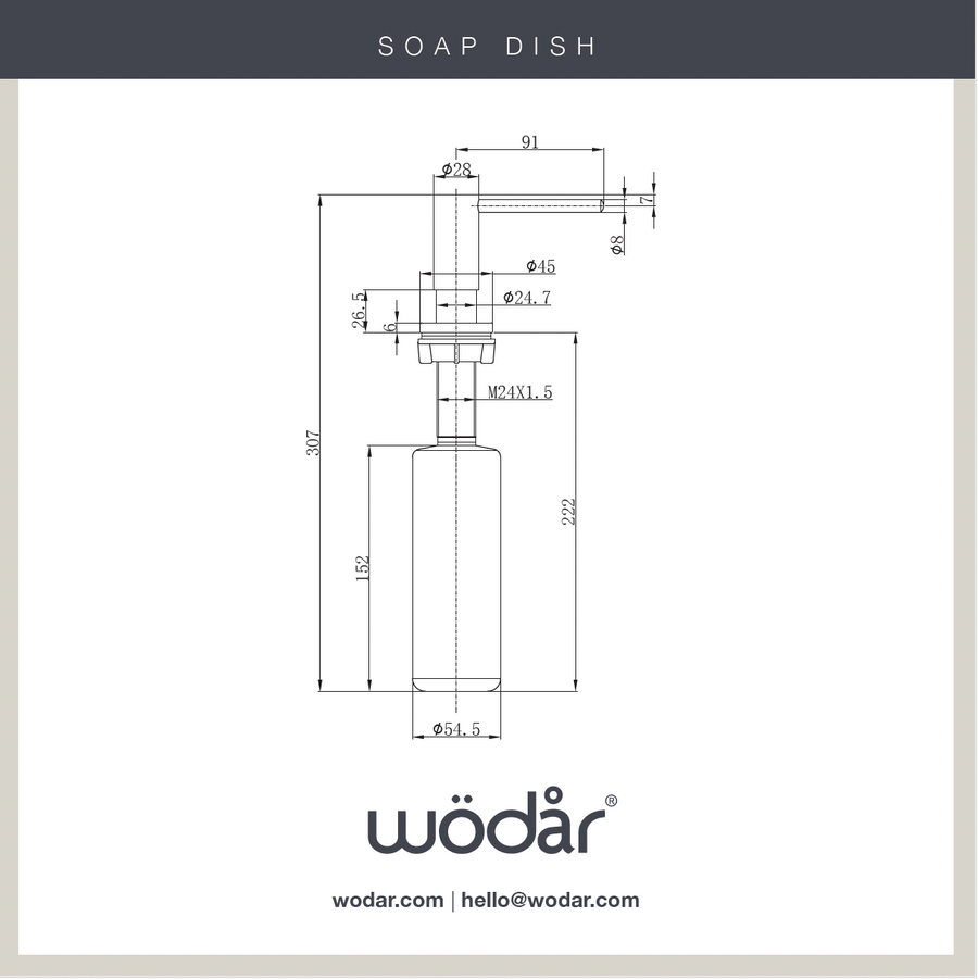 Wodar Integrated Soap Dispenser - Dark Brass