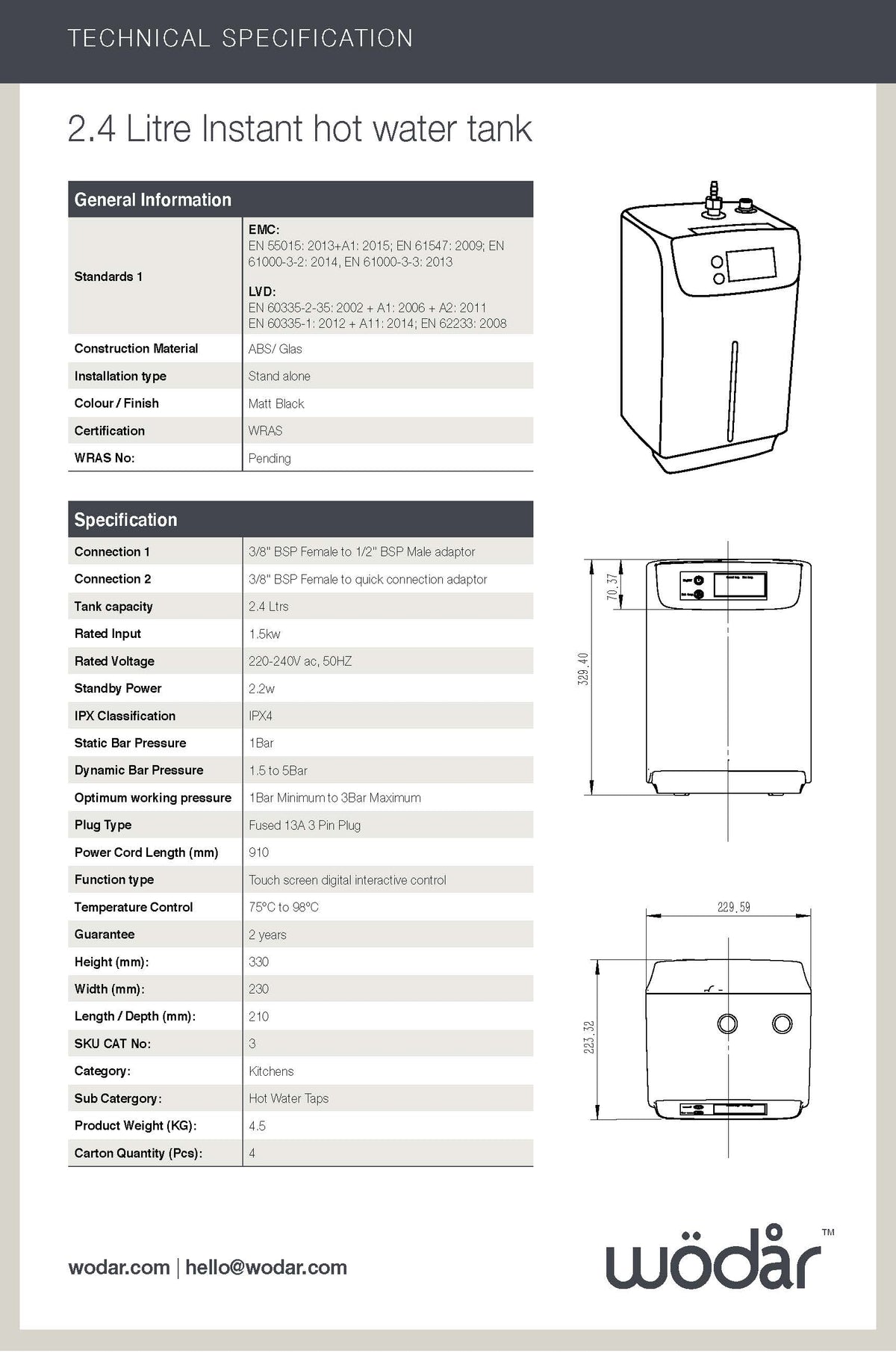 Wodar Instant Hot Water Tank