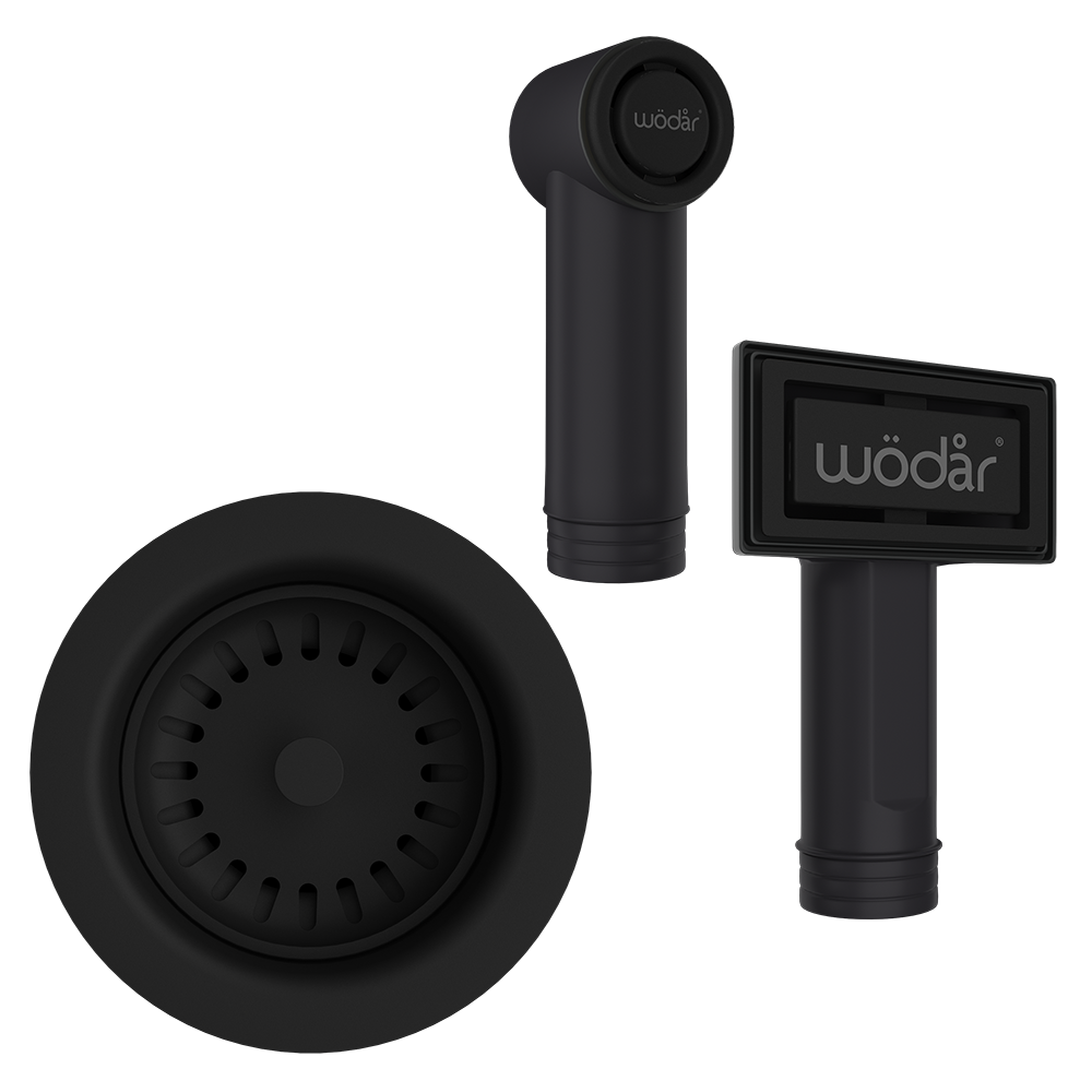 Wodar Kitchen Basket Strainer Waste & Overflow Kit - Black