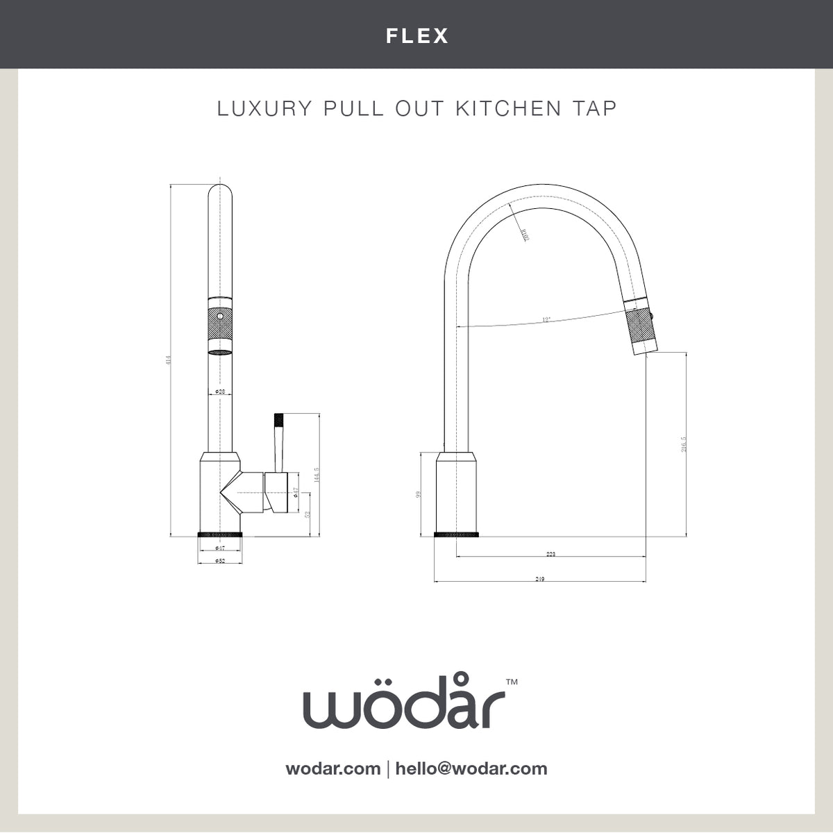 Wodar flex pull out kitchen sink mixer brushed copper