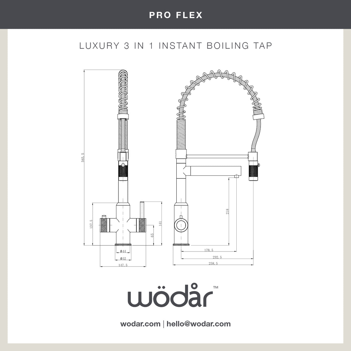 Pro Flex 3 in 1 Gun Metal Grey Boiling Hot Water Tap