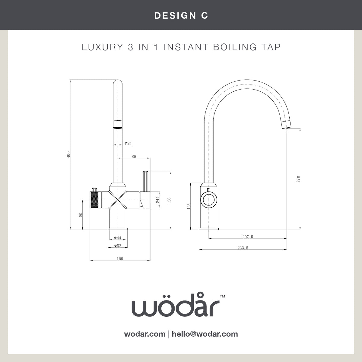 Design Swan Neck 3 in 1 Brushed Copper Boiling Hot Water Tap