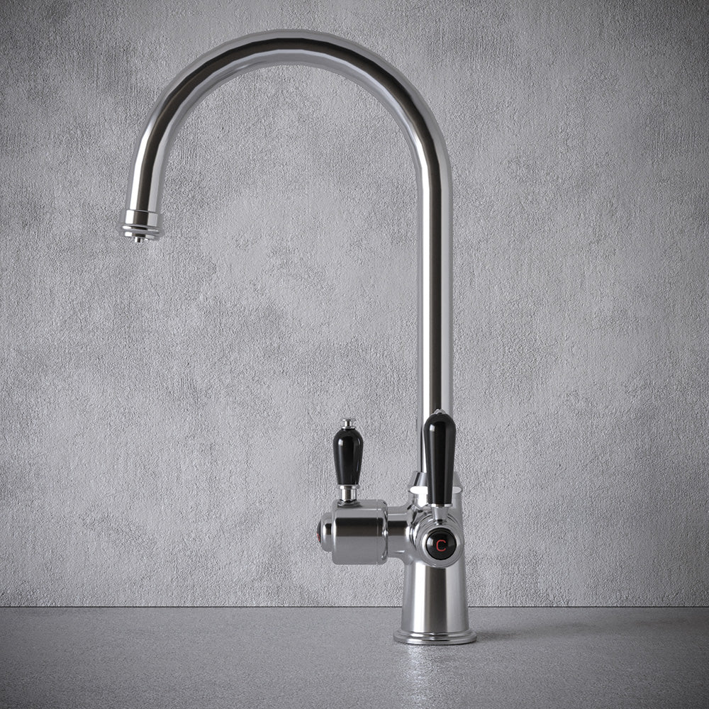 Heritage Cruciform 3 in 1 Chrome Black Handle Boiling Hot Water Tap