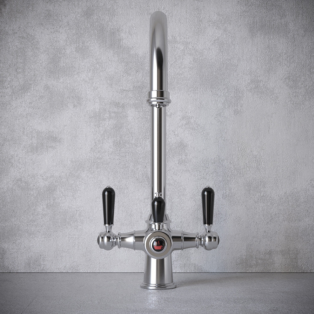 Heritage Cruciform 3 in 1 Chrome Black Handle Boiling Hot Water Tap