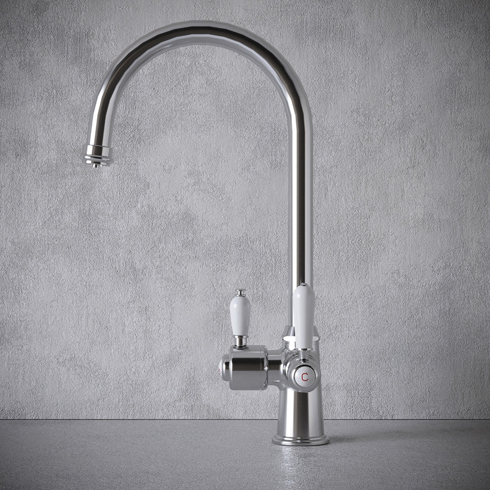 Heritage Cruciform 3 in 1 Chrome White Handle Boiling Hot Water Tap