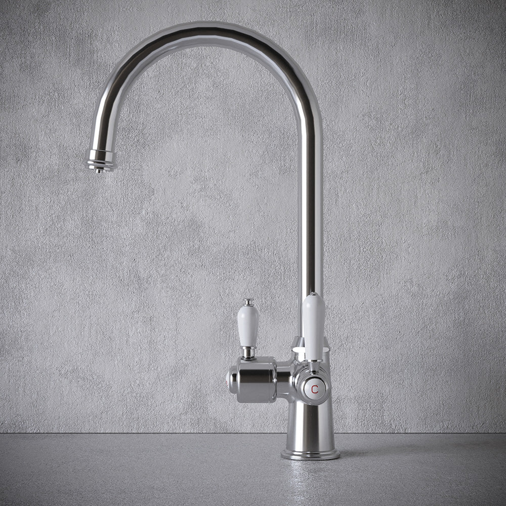 Heritage Cruciform 3 in 1 Chrome White Handle Boiling Hot Water Tap
