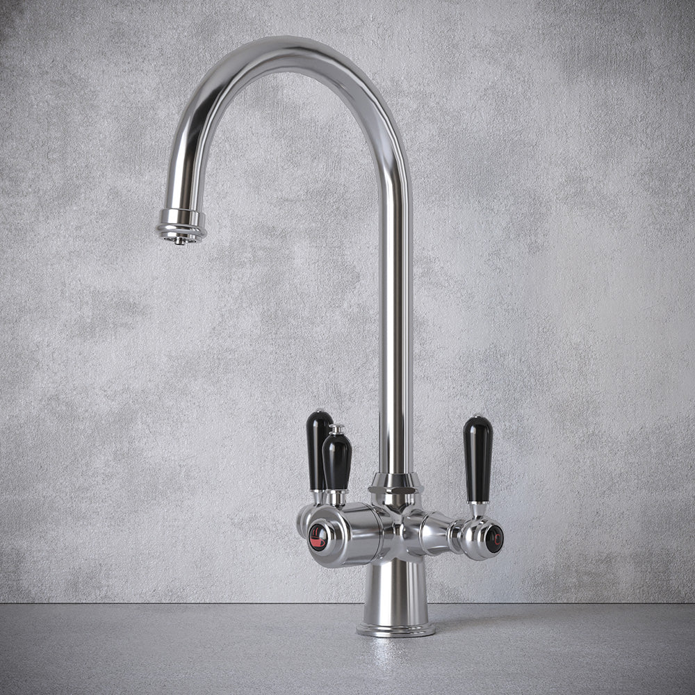 Heritage Cruciform 3 in 1 Chrome Black Handle Boiling Hot Water Tap