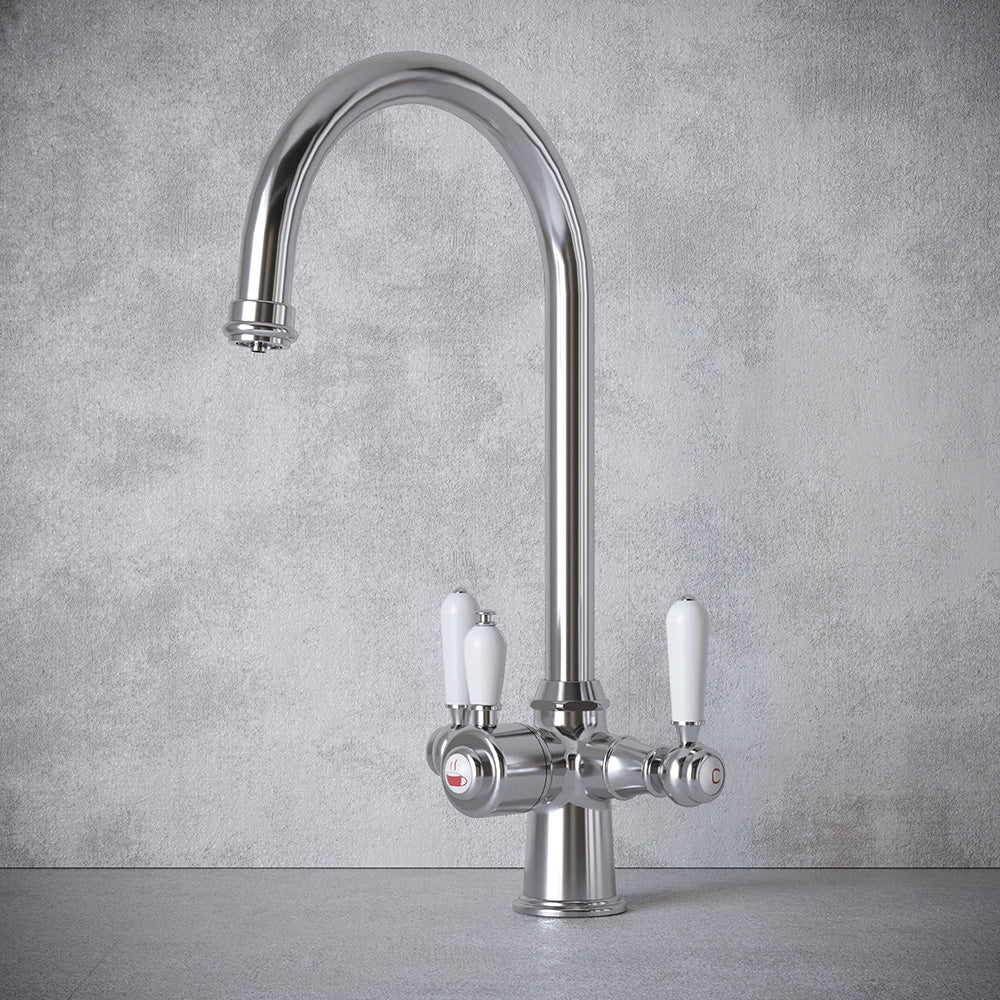 Heritage Cruciform 3 in 1 Chrome White Handle Boiling Hot Water Tap β Wodar