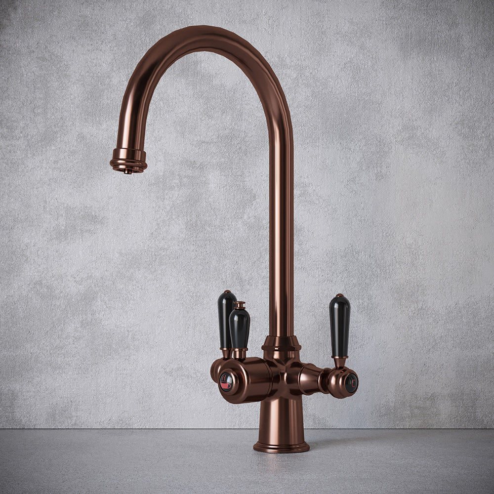Heritage Cruciform 3 in 1 Brushed Copper Black Handle Boiling Hot Water Tap