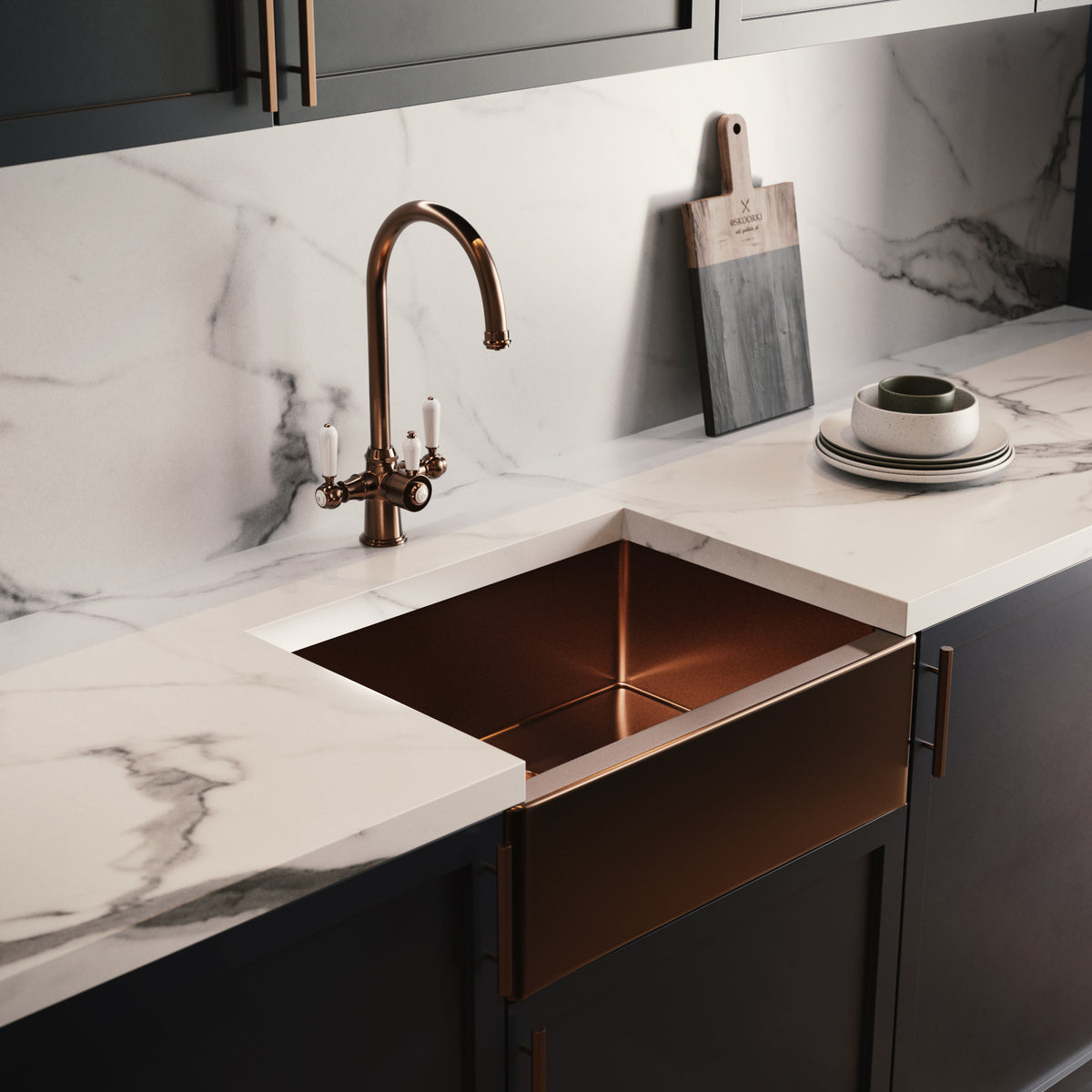 Heritage Cruciform 3 in 1 Brushed Copper White Handle Boiling Hot Water Tap