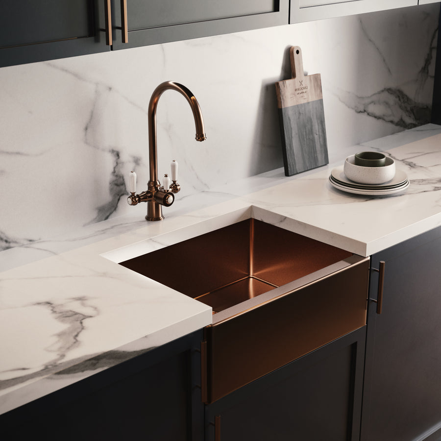 Heritage Cruciform 3 in 1 Brushed Copper White Handle Boiling Hot Water Tap
