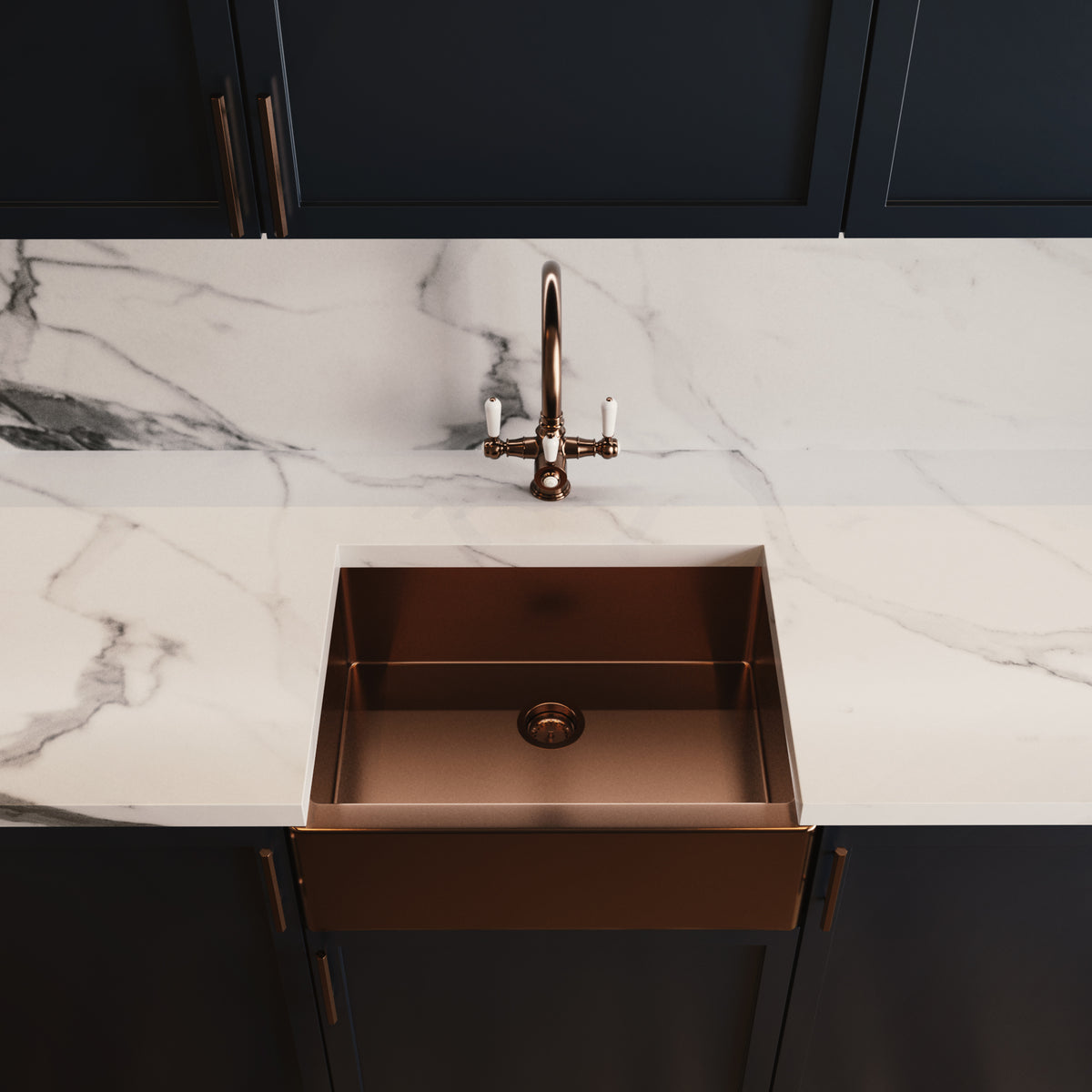 Heritage Cruciform 3 in 1 Brushed Copper White Handle Boiling Hot Water Tap