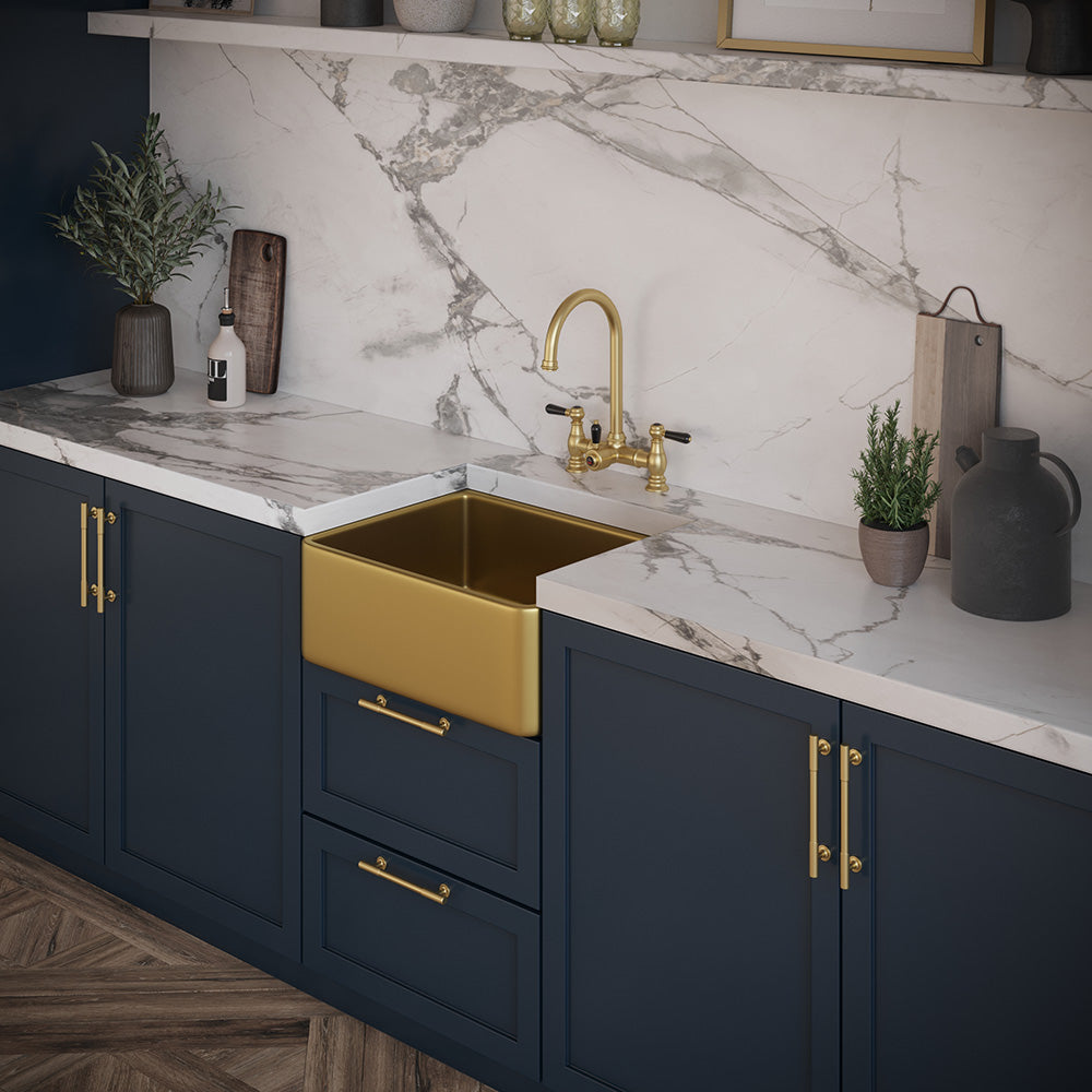 Heritage Bridge 3 in 1 Brushed Brass White Handle Boiling Hot Water Tap