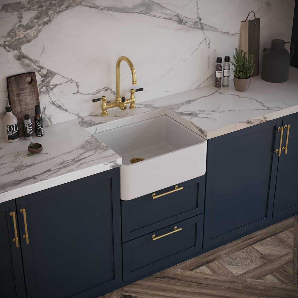 Heritage Bridge 3 in 1 Brushed Brass White Handle Boiling Hot Water Tap