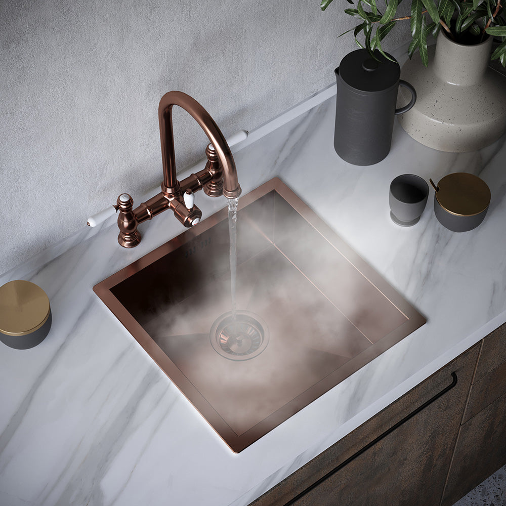 Heritage Bridge 3 in 1 Brushed Copper White Handle Boiling Hot Water Tap