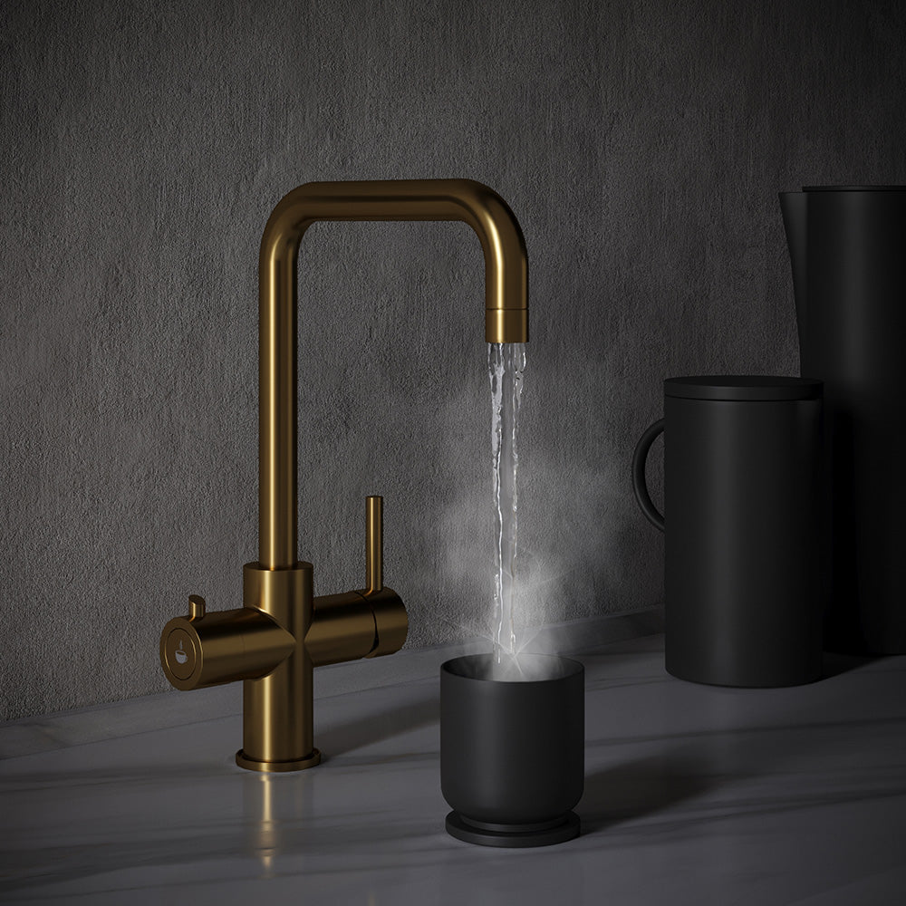 Design 3 in 1 Brushed Gold Boiling Hot Water Tap – Wodar