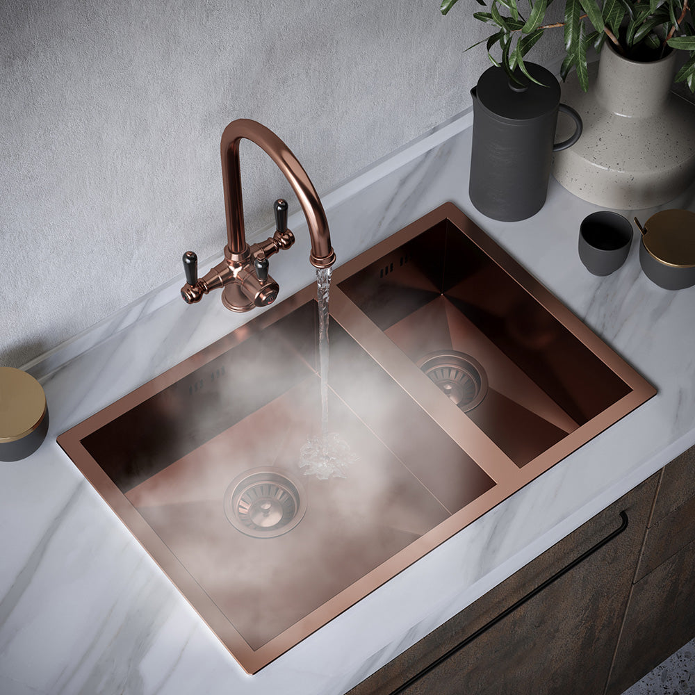 Heritage Cruciform 3 in 1 Brushed Copper Black Handle Boiling Hot Water Tap