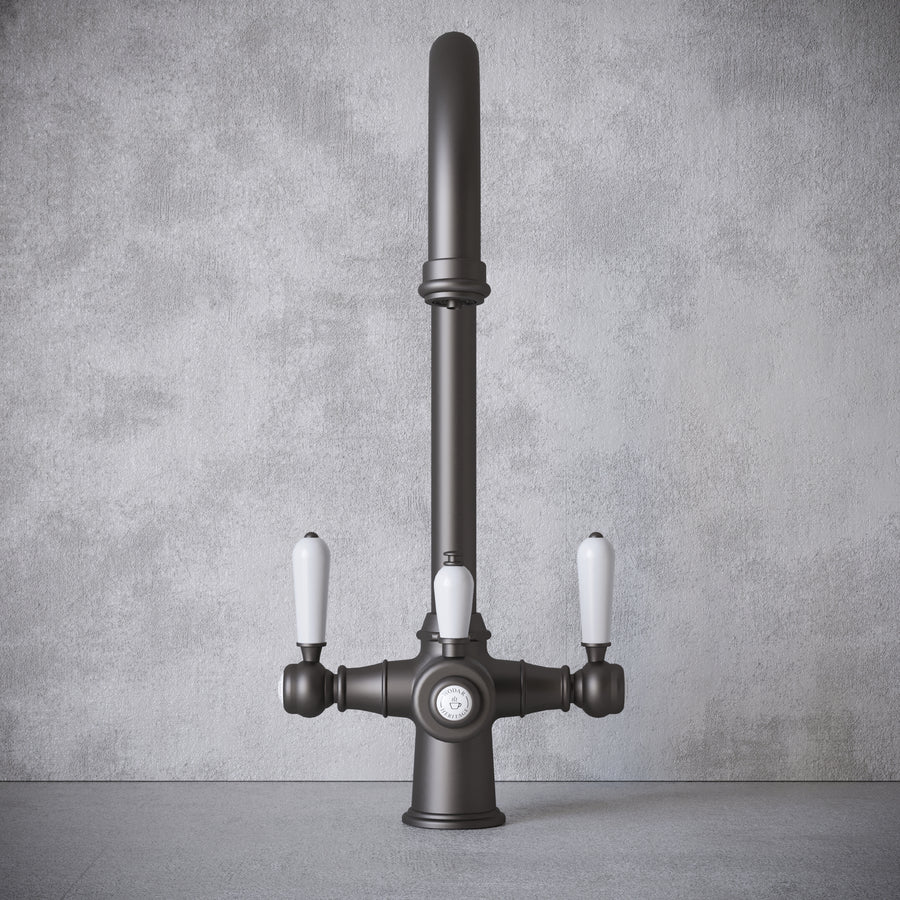 Heritage Cruciform 3 in 1 Gunmetal Grey White Handle Boiling Hot Water Tap