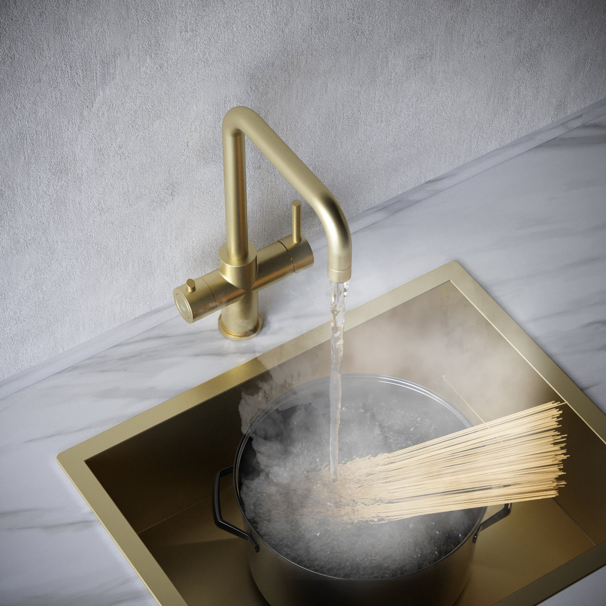 Design+ 4 in 1 Brushed Brass Boiling Hot Water Tap