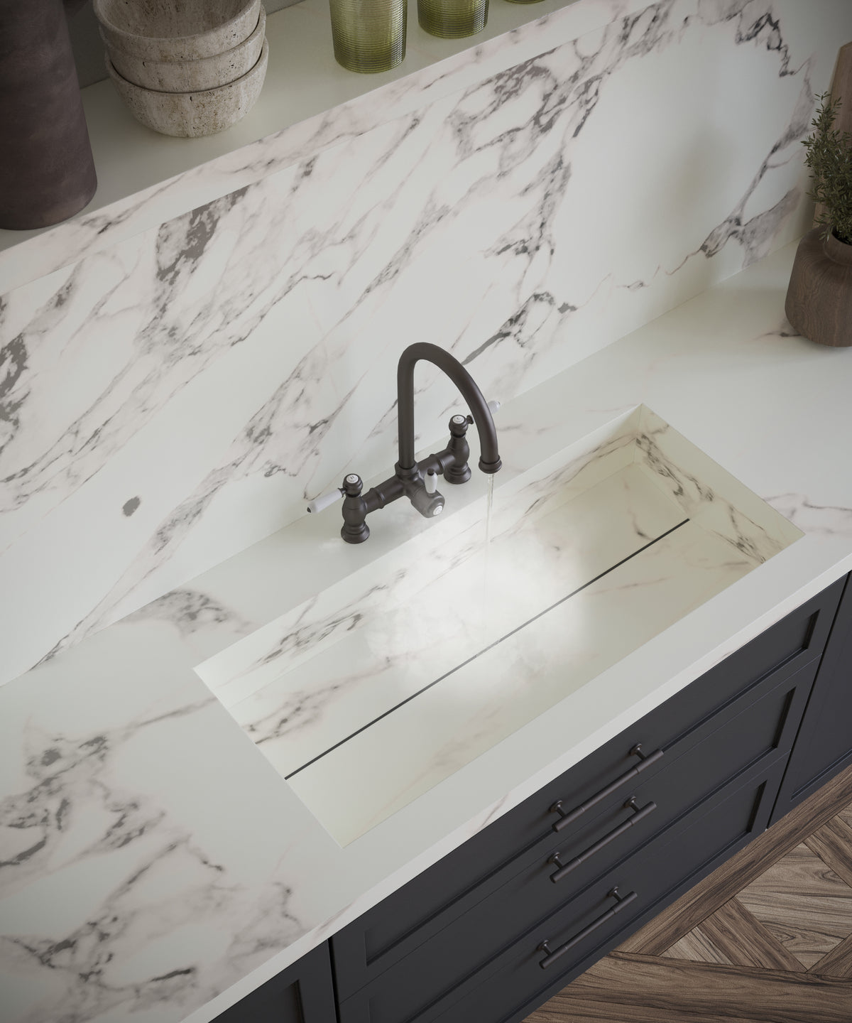 Heritage Bridge 3 in 1 Gunmetal Grey White Handle Boiling Hot Water Tap
