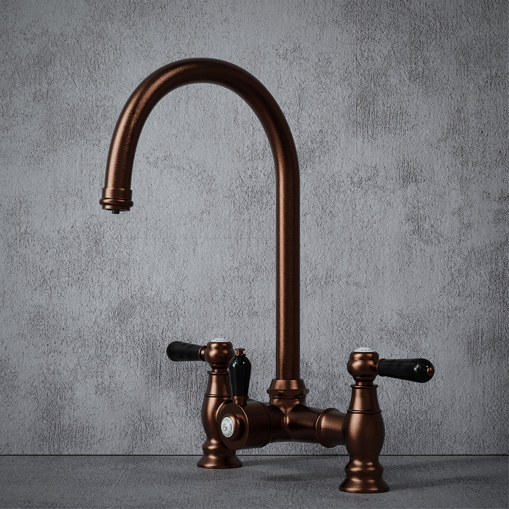 Heritage Bridge 3 in 1 Brushed Copper Black Handle Boiling Hot Water Tap