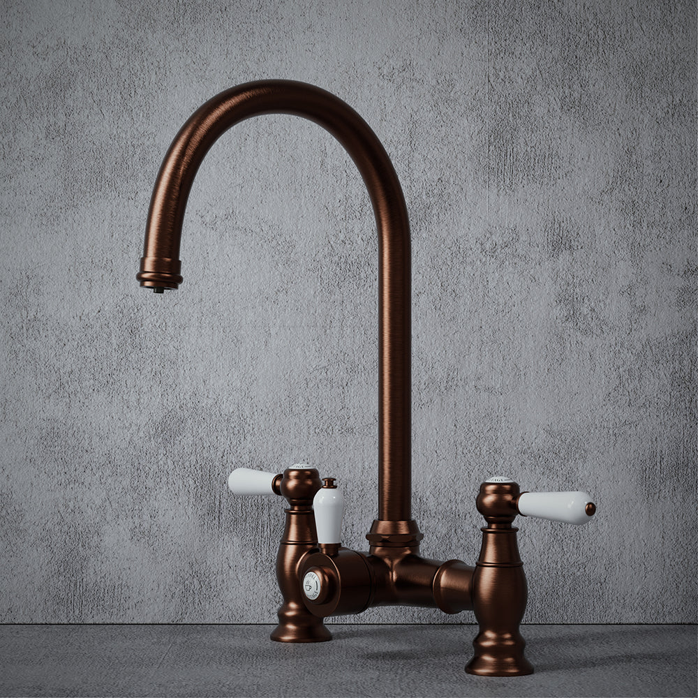 Heritage Bridge 3 in 1 Brushed Copper White Handle Boiling Hot Water Tap