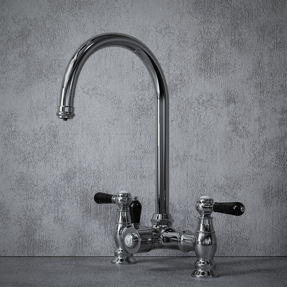 Heritage Bridge 3 in 1 Chrome Black Handle Boiling Hot Water Tap