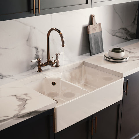 Heritage Bridge 3 in 1 Brushed Copper White Handle Boiling Hot Water Tap