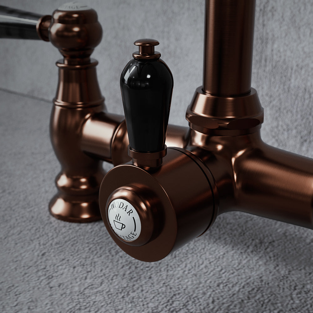 Heritage Bridge 3 in 1 Brushed Copper Black Handle Boiling Hot Water Tap