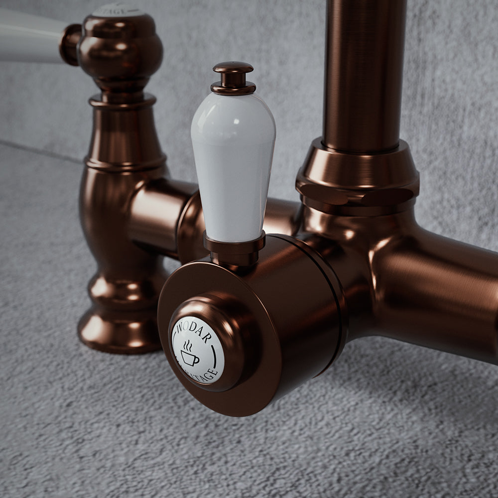Heritage Bridge 3 in 1 Brushed Copper White Handle Boiling Hot Water Tap