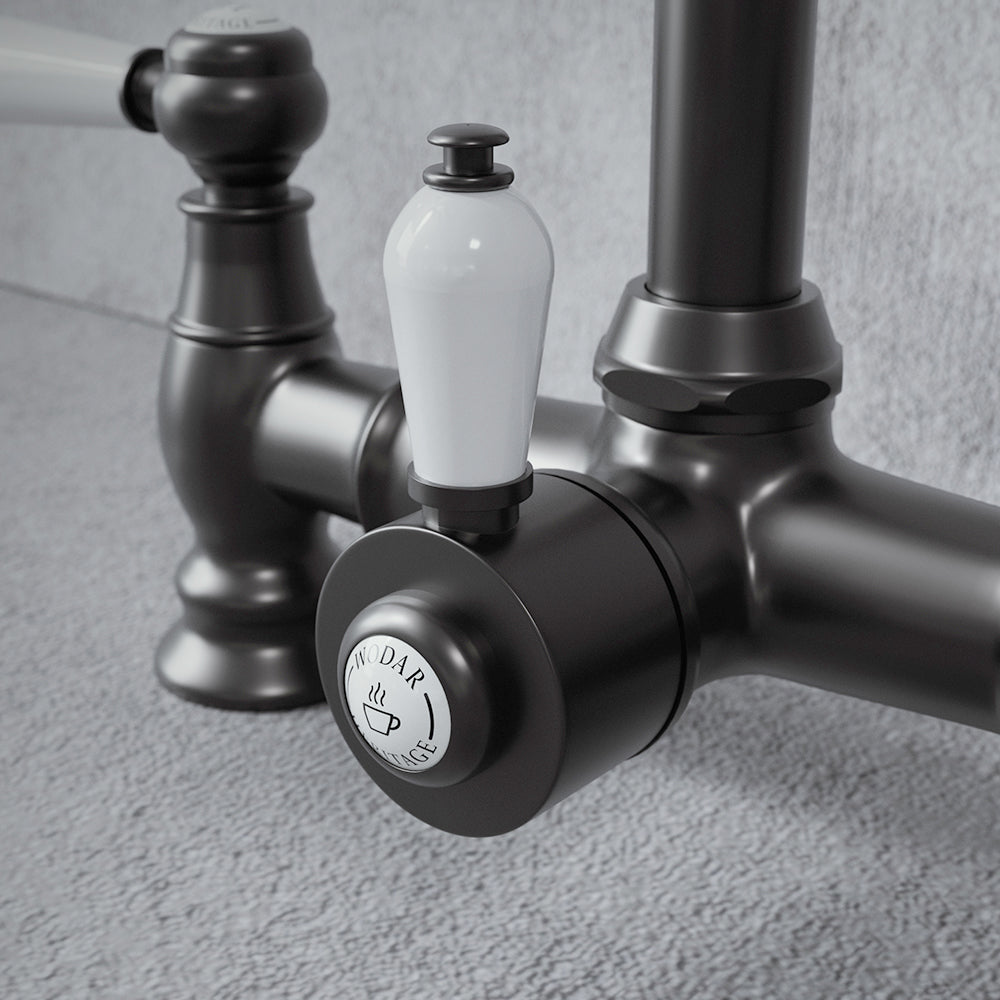 Heritage Bridge 3 in 1 Gunmetal Grey White Handle Boiling Hot Water Tap