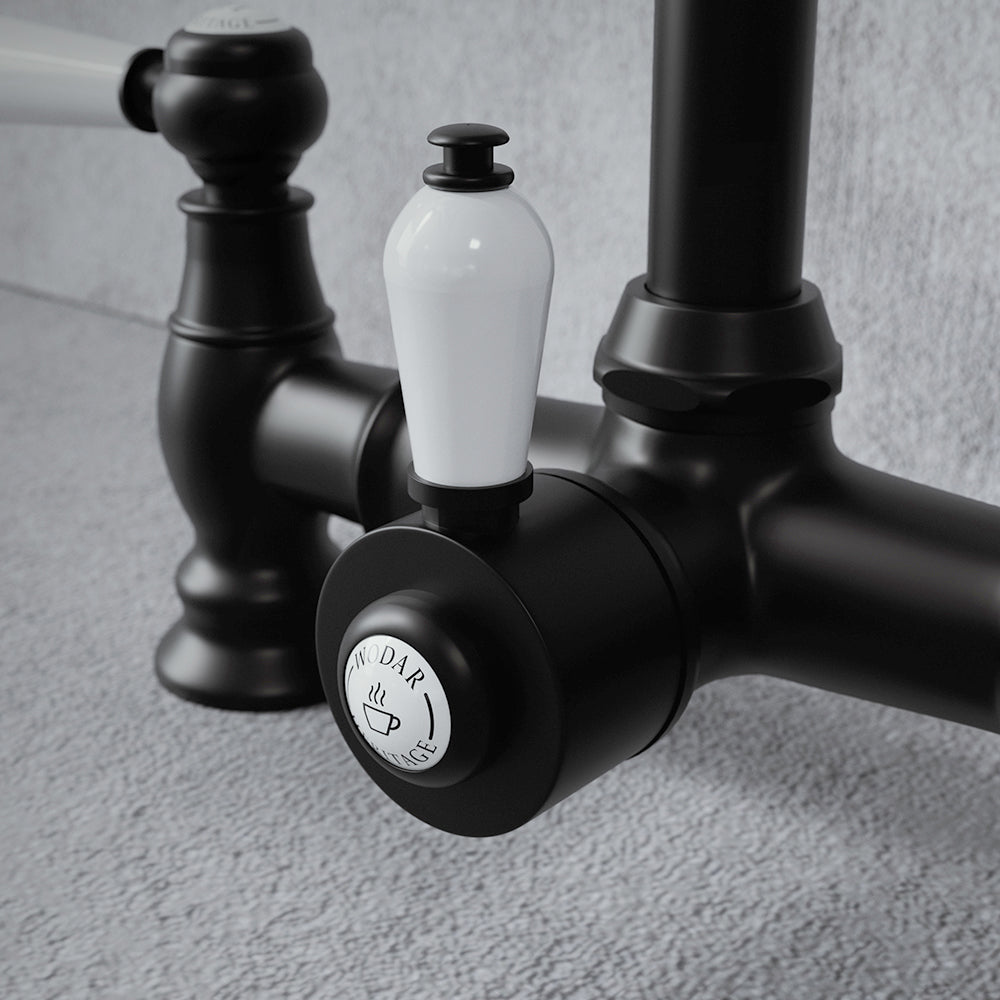 Heritage Bridge 3 in 1 Matt Black White Handle Boiling Hot Water Tap