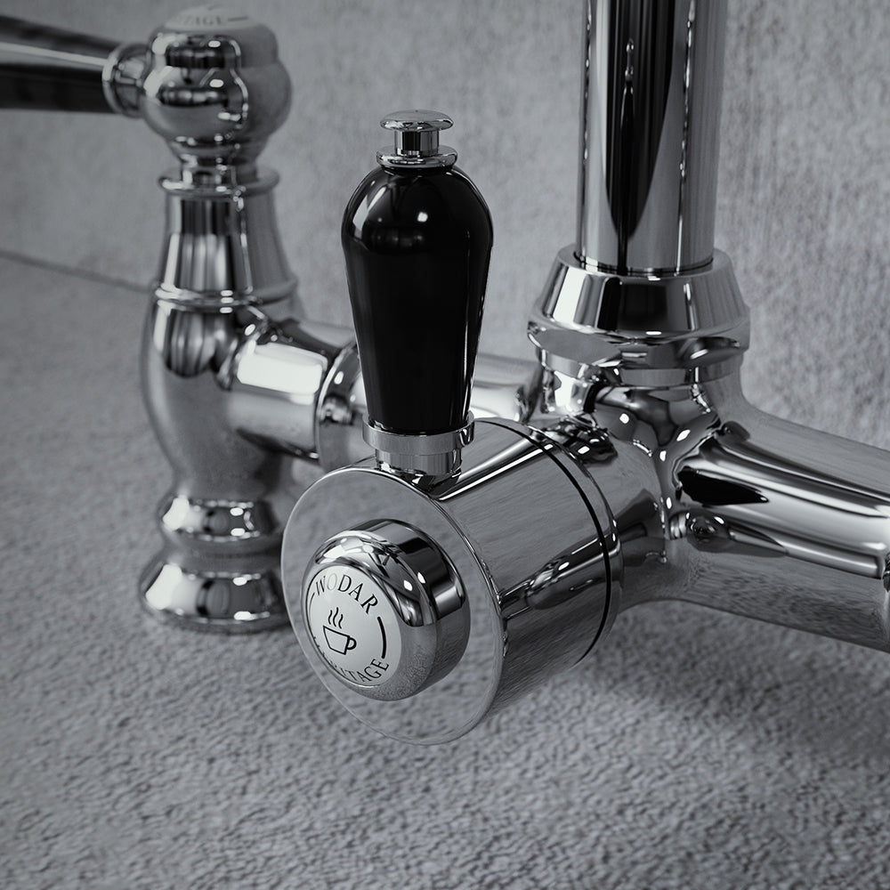 Heritage Bridge 3 in 1 Chrome Black Handle Boiling Hot Water Tap