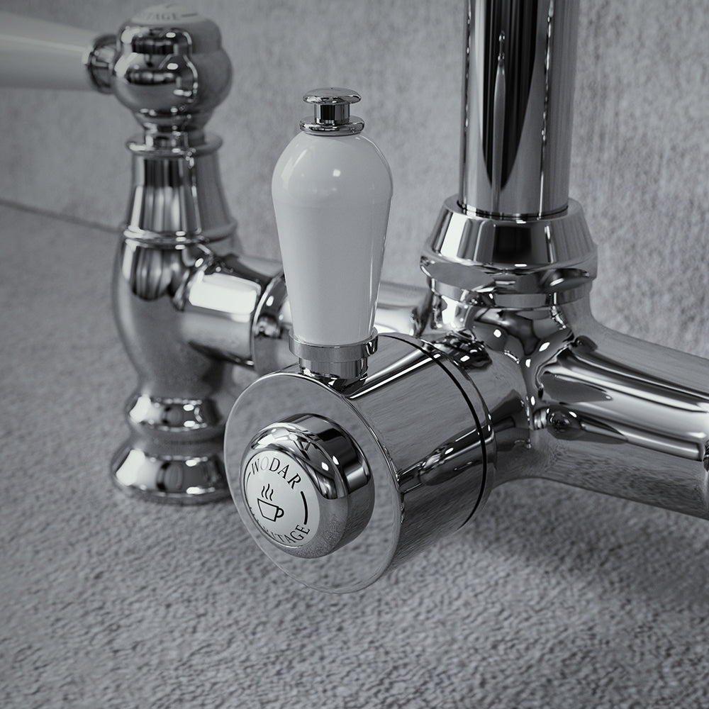 Heritage Bridge 3 in 1 Chrome White Handle Boiling Hot Water Tap