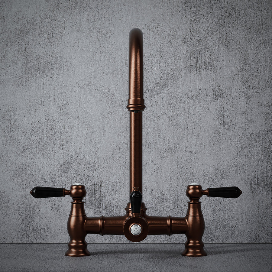 Heritage Bridge 3 in 1 Brushed Copper Black Handle Boiling Hot Water Tap