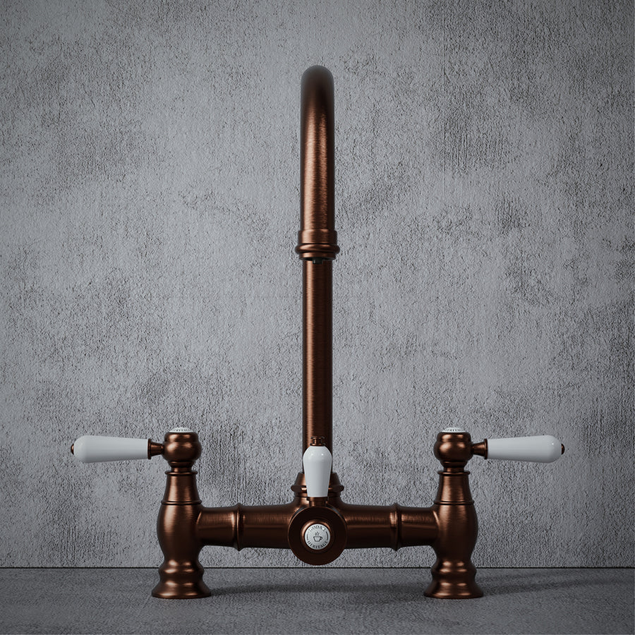 Heritage Bridge 3 in 1 Brushed Copper White Handle Boiling Hot Water Tap