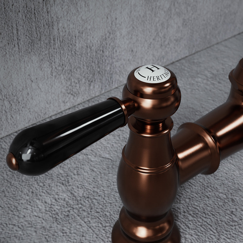 Heritage Bridge 3 in 1 Brushed Copper Black Handle Boiling Hot Water Tap