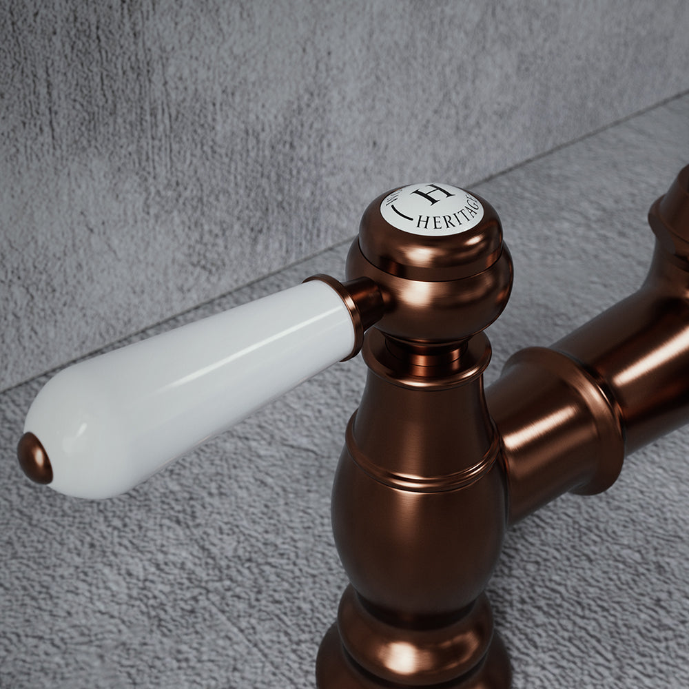 Heritage Bridge 3 in 1 Brushed Copper White Handle Boiling Hot Water Tap