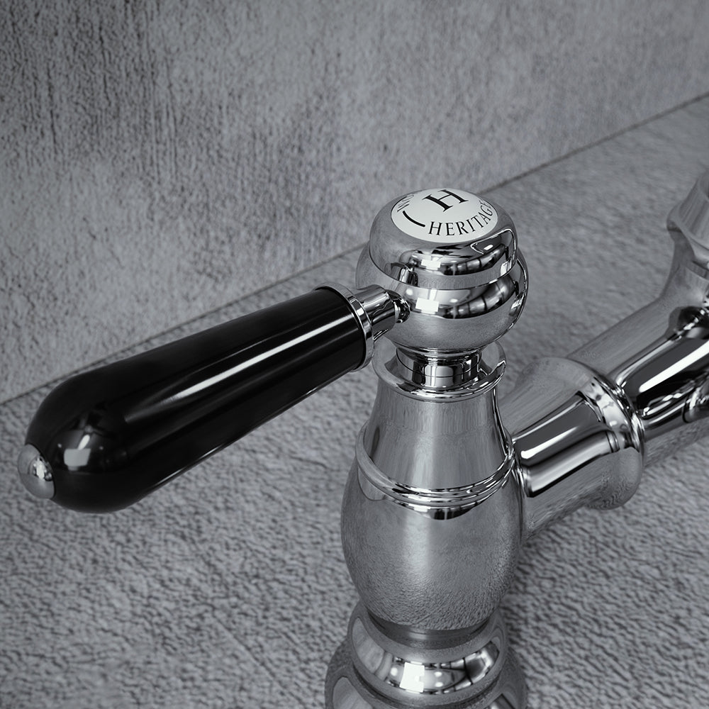 Heritage Bridge 3 in 1 Chrome Black Handle Boiling Hot Water Tap