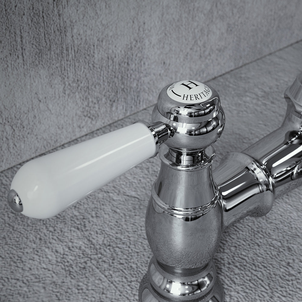 Heritage Bridge 3 in 1 Chrome White Handle Boiling Hot Water Tap