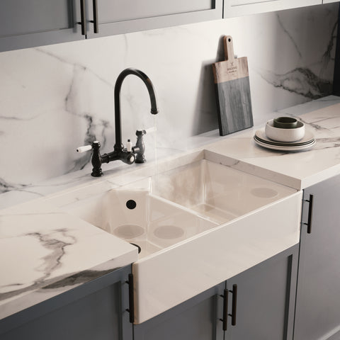 Heritage Bridge 3 in 1 Matt Black White Handle Boiling Hot Water Tap