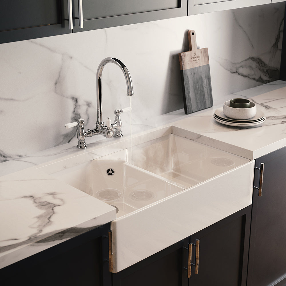 Heritage Bridge 3 in 1 Chrome White Handle Boiling Hot Water Tap