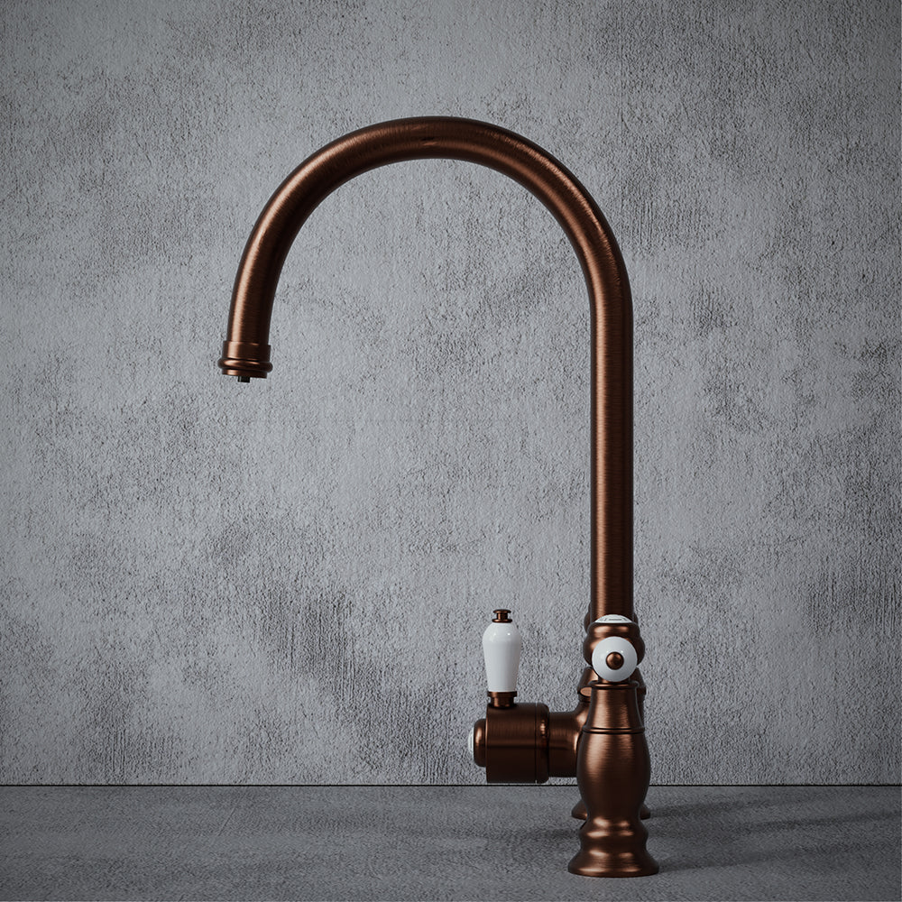 Heritage Bridge 3 in 1 Brushed Copper White Handle Boiling Hot Water Tap