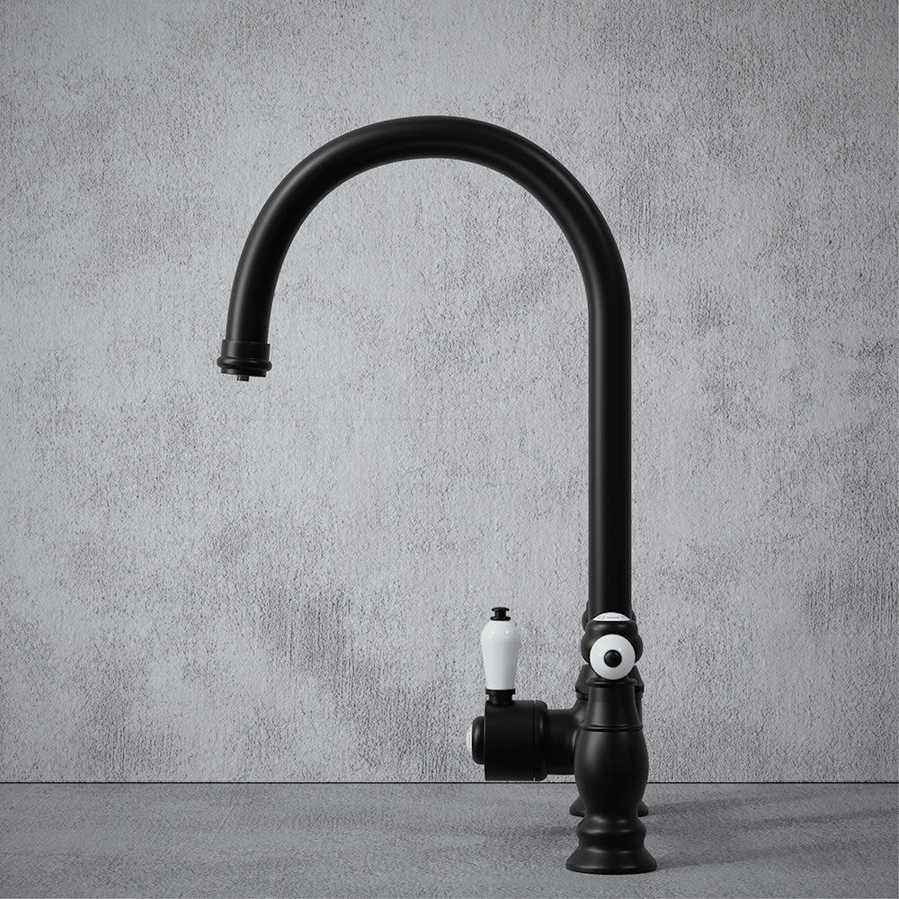 Heritage Bridge 3 in 1 Matt Black White Handle Boiling Hot Water Tap
